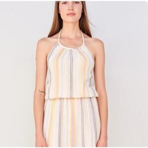 NWT Sundry Womens XL Halter Top Cream Multi Boho Beachy 100% Cotton Breathable